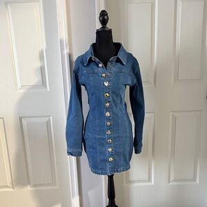 AKIRA Blue Long Sleeve Denim Dress